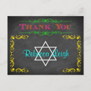 Neon Chalkboard bat Mitzvah Bedankkaart