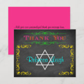 Neon Chalkboard bat Mitzvah Bedankkaart (Voorkant / Achterkant)
