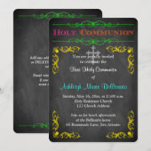 Neon Chalkboard Eerste Heilige Communie Uitnodigin Kaart (Voorkant / Achterkant)