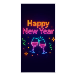 neon-champagne-toast-gelukkig-nieuwjaar-kleurrijk- perfect poster