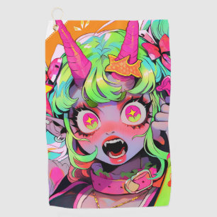 Neon Chaos Demon Girl Expression Golfhanddoek