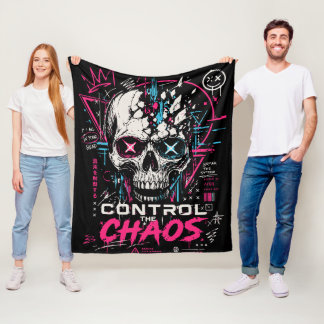 Neon Chaos Skull Aesthetic Fleece Deken