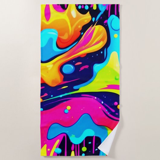 Neon Chaos Vloeibare Kleurexplosie Strandlaken (Voorkant)