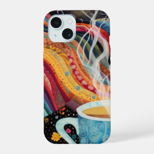 Neon Charlie Chameleon, Textiel Regenwoud Collage iPhone 15 Hoesje
