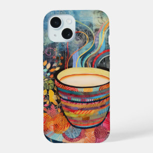 Neon Charlie Chameleon, Textiel Regenwoud Collage iPhone 15 Hoesje