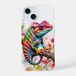 Neon Charlie Chameleon, Textiel Regenwoud Collage iPhone 15 Hoesje
