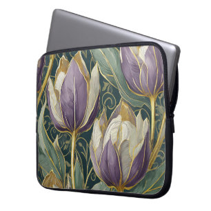 Neon Charlie Chameleon, Textiel Regenwoud Collage Laptop Sleeve