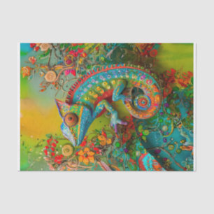 Neon Charlie Kameleon, Textiel Regenwoud Collage Tissuepapier
