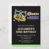 Neon Cheers Beer Black 52e anniversaire invitation (Devant)