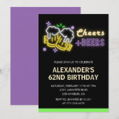 Neon Cheers Beer Black 62e anniversaire invitation (Devant / Derrière)