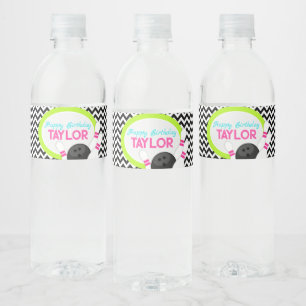 Neon Chevron Bowling Verjaardag Waterfles Labels Etiket
