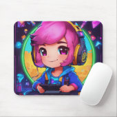 Neon Chibi Gamer Learning Design Muismat (Met muis)
