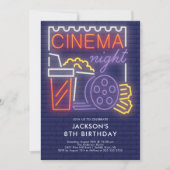 Neon Cinema Nuit Anniversaire Invitation (Devant)