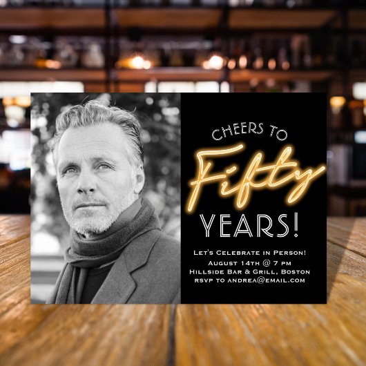 Neon Cinquante Ans Photo Invitation