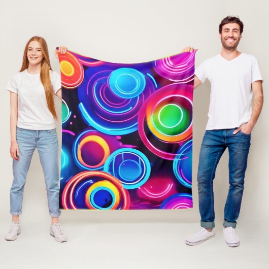 Neon Circles Abstracte kunst Fleece Deken (In situ)