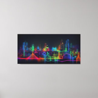 Neon City skyline Canvas Afdruk