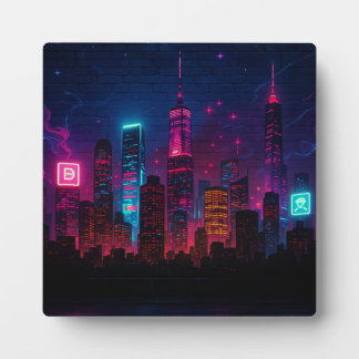 Neon City Skyline: Retro-Futurism Fotoplaat