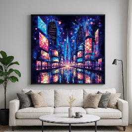 Neon City Street Buzz - Levendige illustratiestijl Poster