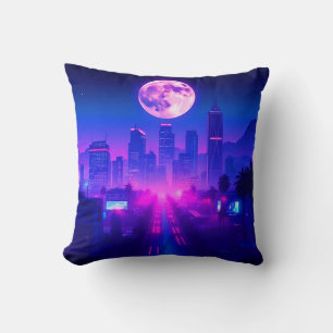 Neon City Synthwave Zonsondergang XL Vloerkleed Kussen