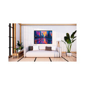 Neon Cityscape Reflections bij Sunset Futuristic Foto Afdruk