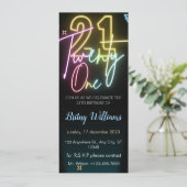 Neon clair 21e anniversaire Invitation (Debout devant)