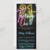 Neon clair 21e anniversaire Invitation (Devant)