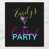 Neon Cocktail Modern Kunst Feest Wijn Etiket (Enkel label)