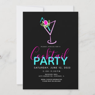 Neon Cocktail Moderne Kunst Feest Uitnodiging