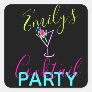 Neon Cocktail Moderne Kunst Feestje Vierkante Sticker