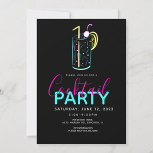 Neon Cocktail Mojito Kunstfeest Uitnodiging