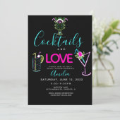 Neon Cocktails Art nuptiale douche Invitation (Debout devant)