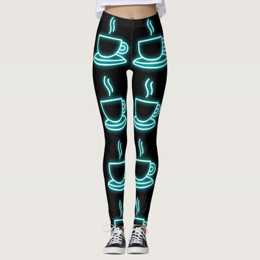 NEON COFFEE PRINT YOGA PANTS LEGGINGS (Voorkant)