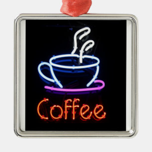 Neon Coffee Sign on Black Metalen Ornament