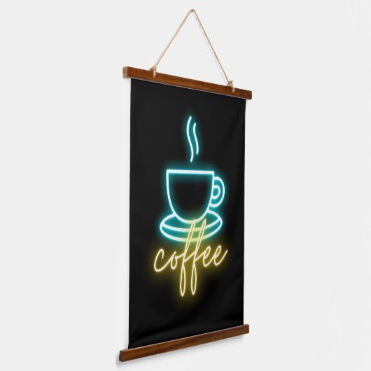 Neon Coffee-symbool en tekst Hangend Wandkleed (Gebogen)