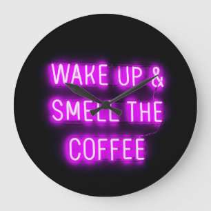 NEON COFFEE WALL CLOCK WAKE SMELL COFFEE OP GROTE KLOK