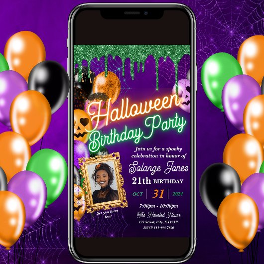 Neon coloré Halloween Anniversaire Fête Invitation