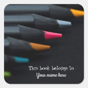 Neon Coloring Pencils "Dit boek behoort tot ..." Vierkante Sticker