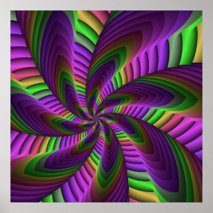 Neon Colors Flash Crazy Colorful Fractal Patroon Poster
