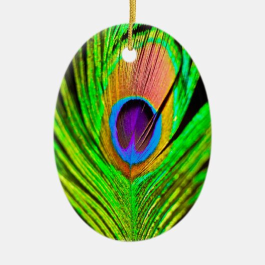 Neon Colors Peacock Feather Keramisch Ornament (Voorkant)