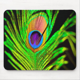 Neon Colors Peacock Feather Muismat