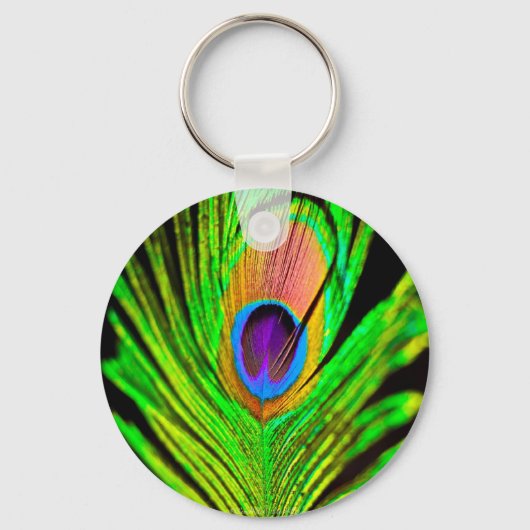 Neon Colors Peacock Feather Sleutelhanger (Voorkant)