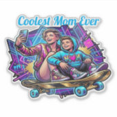 Neon Coolest Mom & Son Synthwave Sticker (Voorkant)