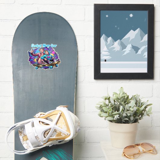 Neon Coolste Moeder & Zoon Synthwave Sticker (Snowboard)