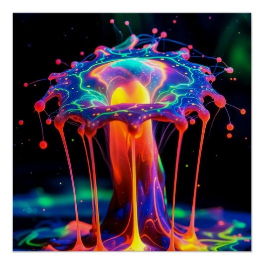 Neon Cosmic Splash – Vibrant Abstract Fantasy Art Perfect Poster (Voorkant)