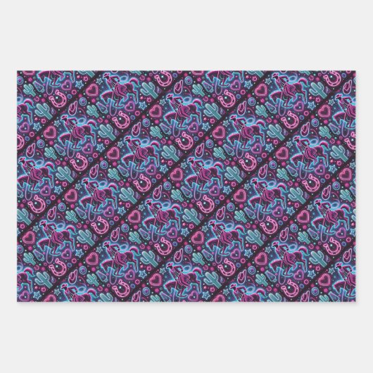 Neon Cowboy & Cowgirl Inpakpapier Vel (Voorkant)