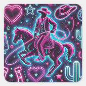Neon Cowboy Vierkante Sticker (Voorkant)