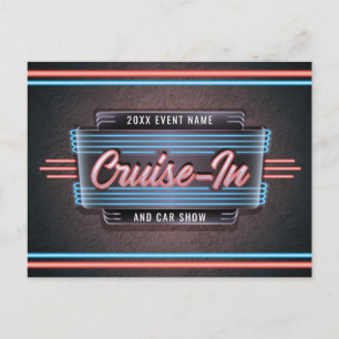 Neon Cruise-in-Briefkaart uitnodiging