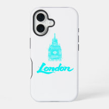 Neon Cyan Londen Big Ben Schets Modern Zwart