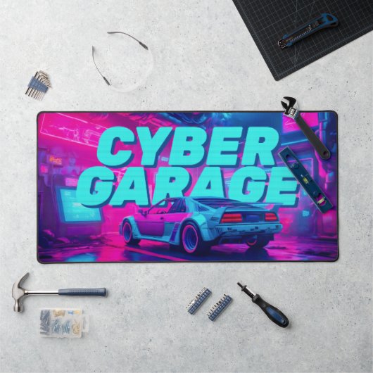 Neon Cyan Magenta Cyberpunk Garage Retro Car (Poste de travail)
