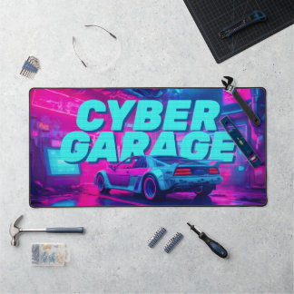 Neon Cyan Magenta Cyberpunk Garage Retro Car Bureaumat